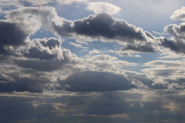 Fluffy clouds of the spring sky. Cold sky with clouds.