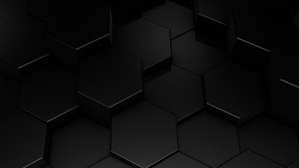 Obraz premium 3D rendering of abstract hexagonal geometric black surfaces in virtual space