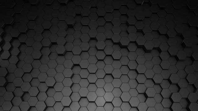 3D rendering of abstract hexagonal geometric black surfaces in virtual space © Vitaly