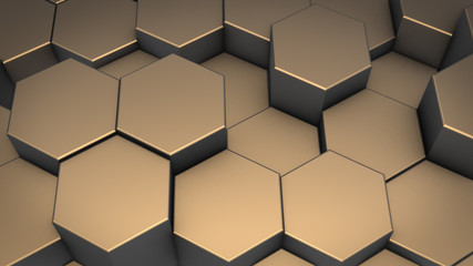 3D rendering of abstract hexagonal geometric surfaces in virtual space