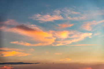 Dramatic cloudy sky during sunset, Texture of bright evening sky in twilight time background