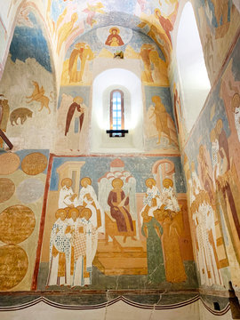 Ferapontovo, Vologda region, Russia, February, 23, 2020.  Ferapontov monastery. Frescoes of Dionysius in the Cathedral of the Nativity of the virgin.
