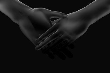 minimalist black view of man and woman hands shaking