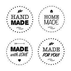 Fototapeta premium Vector four black tags and badges with words and phrases of different design on white background. Hand made. Vector