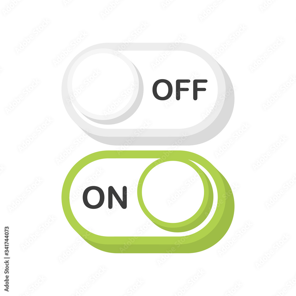 Poster on and off toggle switch buttons. modern 3d flat style. vector