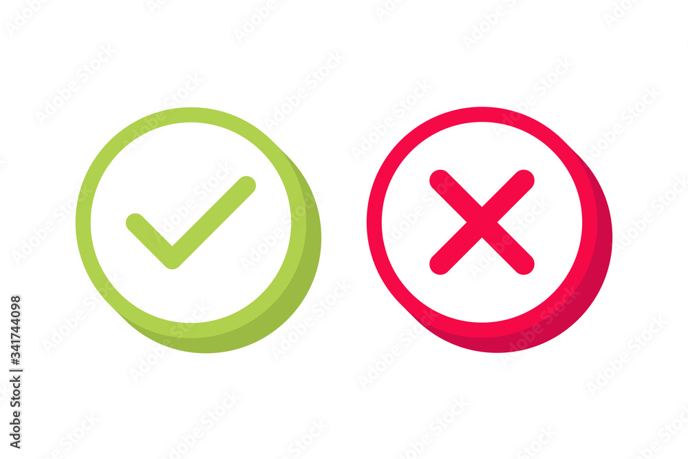 Poster check mark label. green and red colors. yes or no 3d buttons.vector
