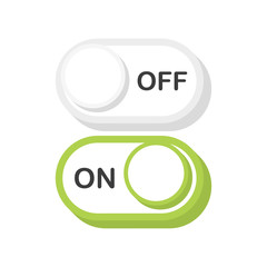 On and Off toggle switch buttons. Modern 3D flat style. Vector