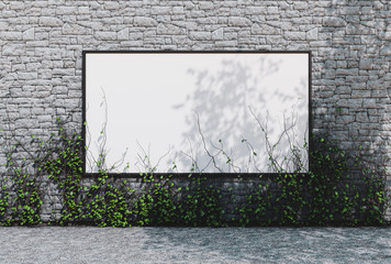 Banner template on a stone wall covered with ivy, clipping mask included