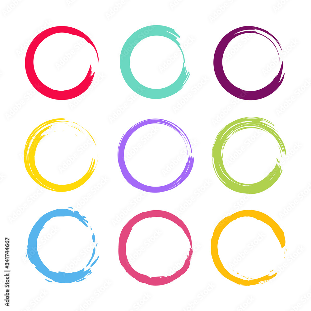Poster set circles line textured hand drawn abstract of different color isolated on white background. vecto