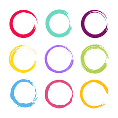 Set circles line textured hand drawn abstract of different color isolated on white background. Vector