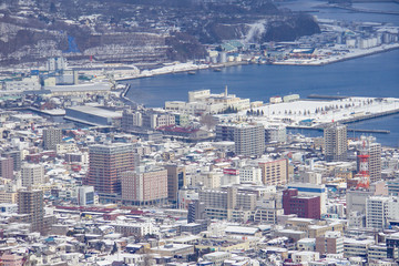 Obraz premium 北海道の冬 小樽天狗山から見下ろす小樽市中心街