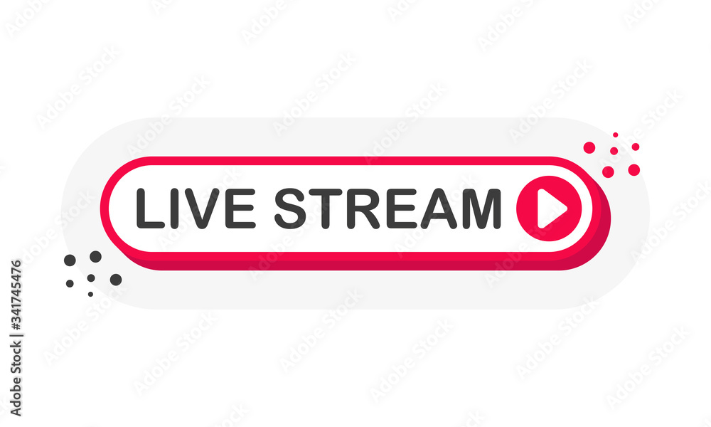 Aufkleber live stream 3d red button with play button isolated on white background for blog, bloggers, player, 