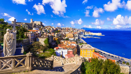 View of beautiful coastal town Gaeta. and Aragonese medieval castle. Landmarks of Italy, Lazio