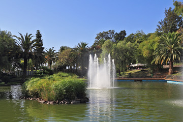 The lake with islands and fountains