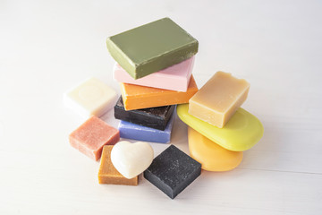tower pile of colorful soap bars made from natural ingredients 