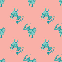 chicken folklore print seamless repeat pattern
