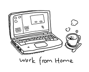 Work From Home doodle hand drawing vector illustration