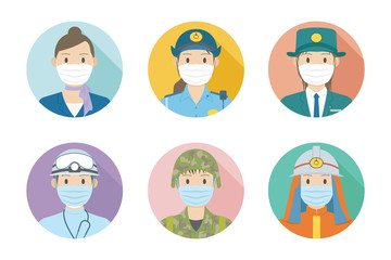 マスクを着用している働く女性人物アイコン02