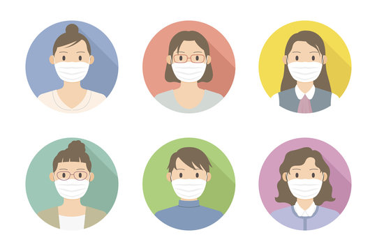 マスクを着用している女性人物アイコン
