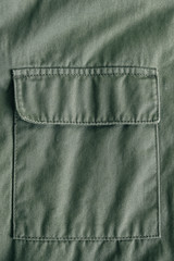 Close-up of pocket on a winter green jacket. Top view. Copy, empty space for text