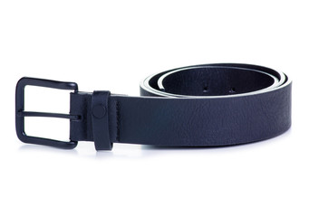 Black leather belt on white background isolation