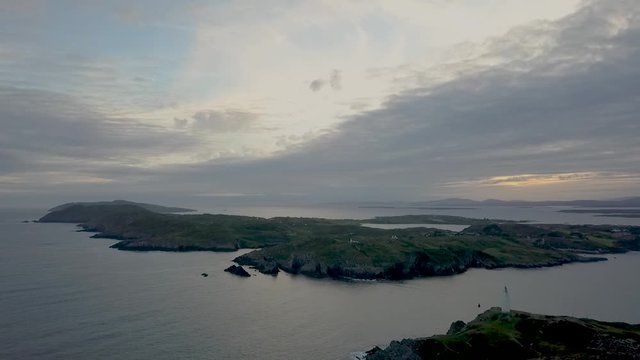Aerial sunset over Irish coast