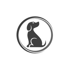 Cute dog logo design premium a big sign board, pet  vector illustration logo out line.