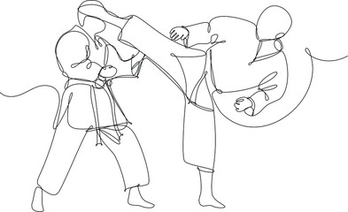 coppi pratica karate, disegnato con singola sottile  linea continua