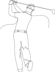 uomo che gioca a golf, disegnato con singola sottile  linea continua