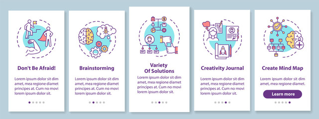 Business project development onboarding mobile app page screen with concepts