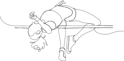 donna che pratica salto in alto, disegnato con singola sottile  linea continua