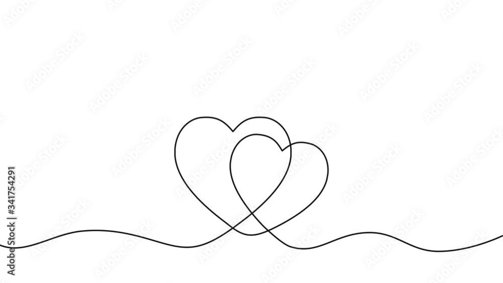 Poster one continuous line of two hearts. concept of love. 4k video animation with alpha channel.