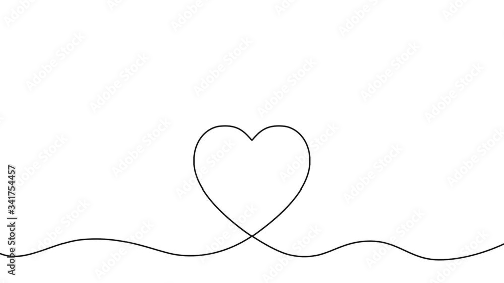 Poster one continuous line of heart. concept of love. 4k video animation with alpha channel.