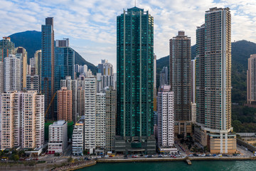 Fototapeta na wymiar Private housing of Hong Kong from drone view
