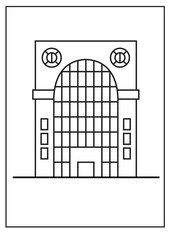 Contour building isolated on white background. Apartment or office. Vector illustration. Black frame