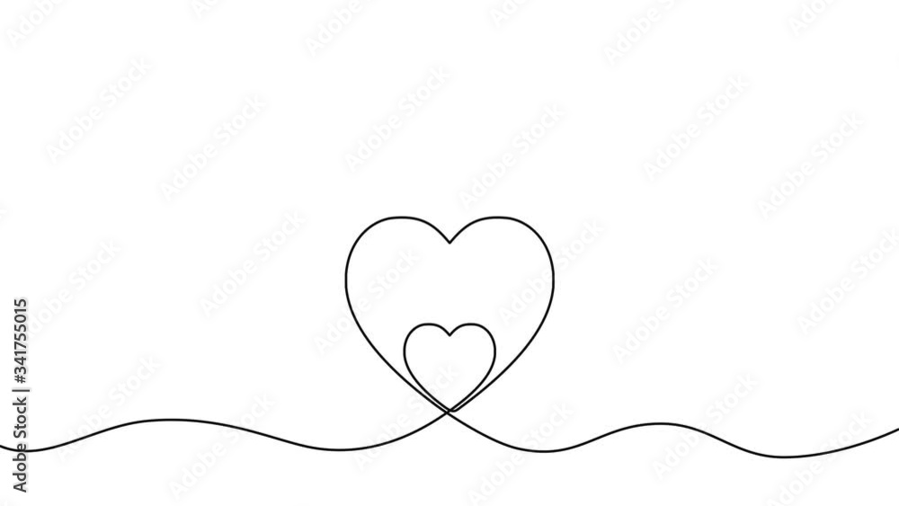 Aufkleber one continuous line of two hearts one inside the second. concept of love. 4k video animation with al