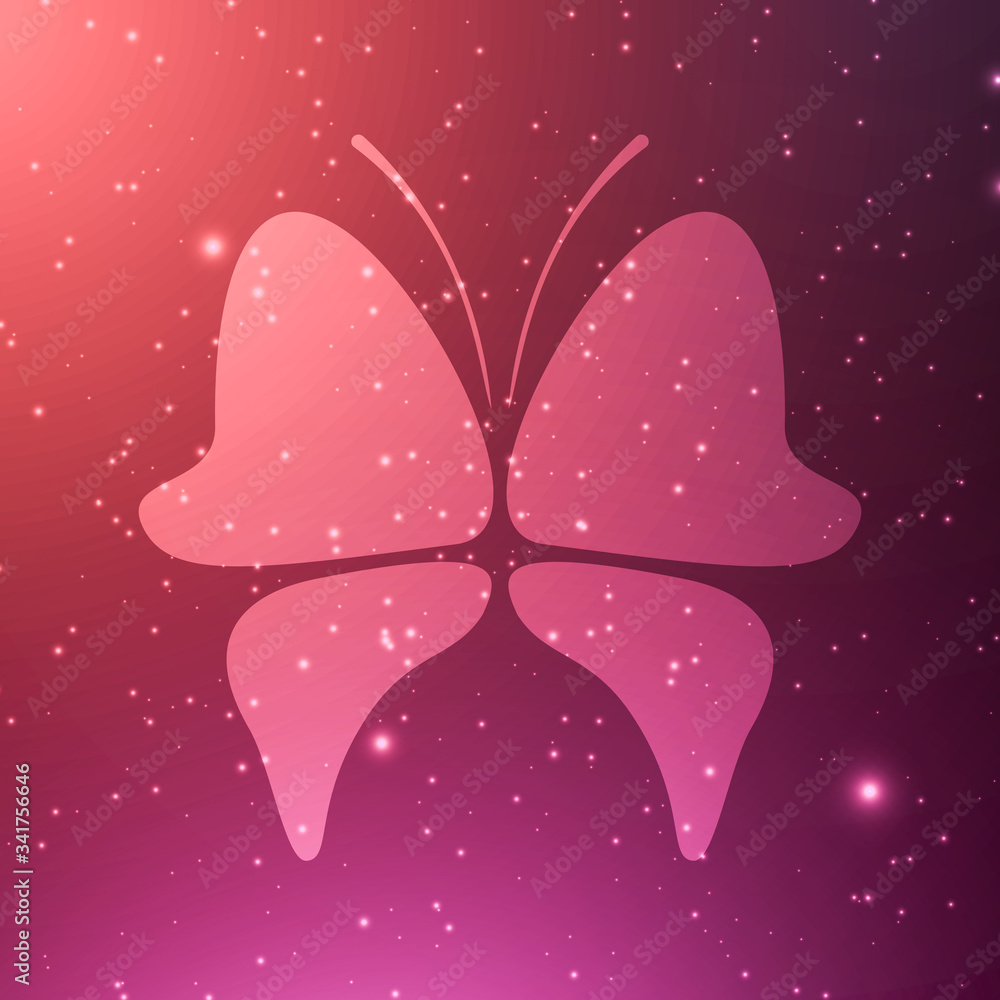 Poster abstract image of a butterfly on a bright multi-colored background. illustration.