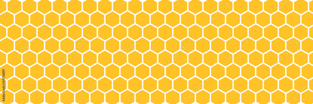 Wall mural Abstract texture hexagon cell signs vector illustration background. Honeycomb bees hive cells pattern sign. Funny bee honey shapes vector icons for banner, card or wallpaper. 