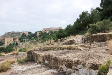 Fototapeta na wymiar View to the Sagunto stronghold castle on the rock, Spain