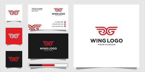Wing logo with a modern and unique concept. Design template, business card, Premium vector.