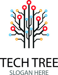 Vector circuit board tree. Abstract technology tree icon. Digital tech tree logo. 
