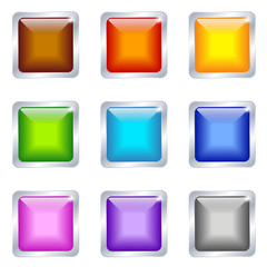 Colorful realistic square buttons. Isolated on white background. Vector illustration.