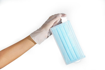 Hygienic mask and rubber glove hand set protection from virus covid 19 n 95 pollution