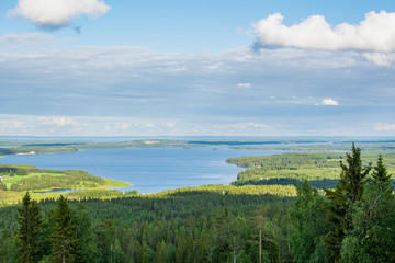 Fototapeta na wymiar View to The Lake Iso Sapsojarvi and Sotkamo area from Vuokatinvaara hill, Vuokatti, Kainuu, Finland