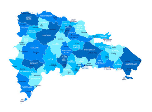 Dominican Republic map. Cities, regions. Vector
