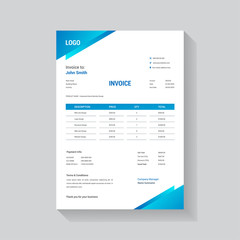 Abstract style invoice design for the business with blue gradient color vector template