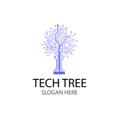 Vector circuit board tree. Abstract technology tree icon. Digital tech tree logo. 