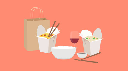 Vector Isolated Illustration of Chinese Takeaway Food