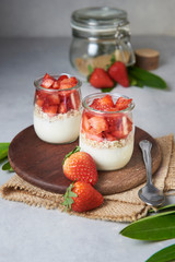 Still life parfait with oats and strawberry
