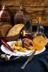 still life with bread and vegetables